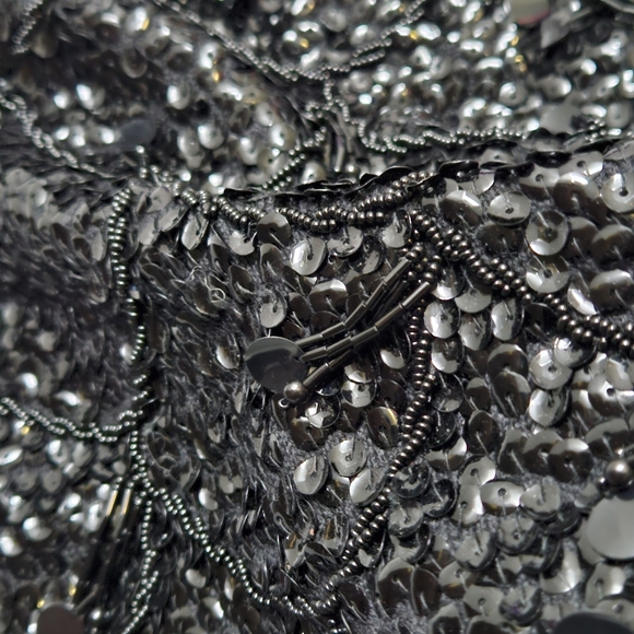Vintage Sz Small Hand Beaded 100% Wool Boat Neck Whimsical Black Sequin Blouse - Picture 11 of 15